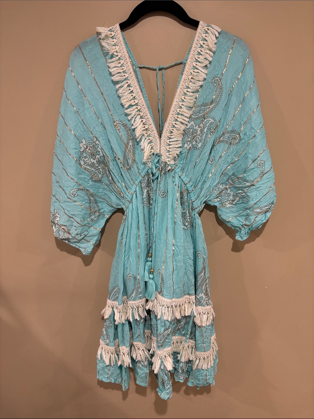 Free size turquoise bohemian fringe dress